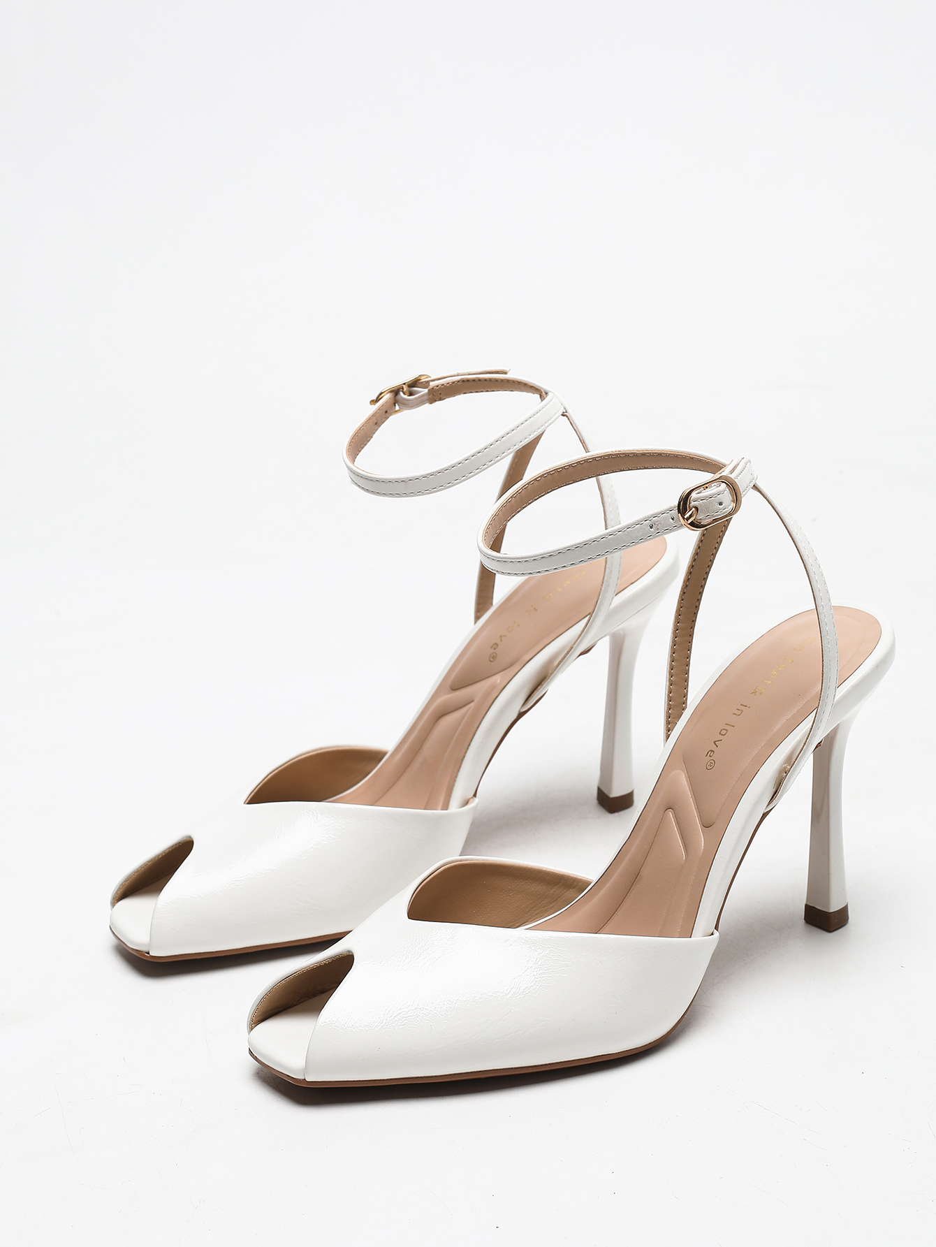 Casual Sandal Leather - Chic Square-Toe Leather Peep-Toe Slingback Stiletto