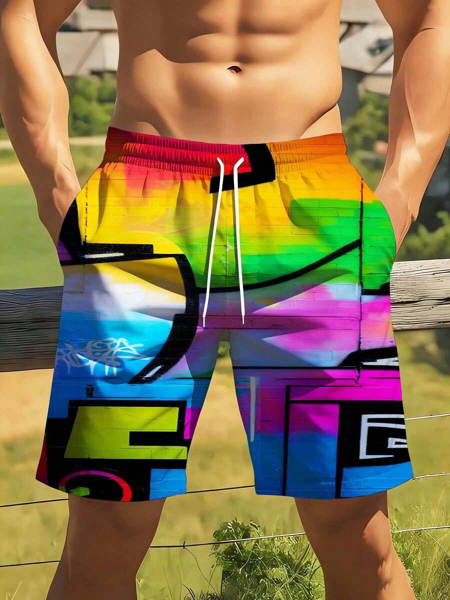Mens Rainbow Graffiti Print Sw – обзор и цена Swim Trunk Quick Dry