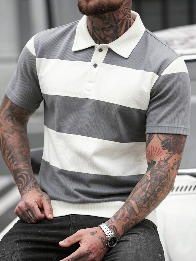 Men's Summer Gray-White Stripe – обзор и цена Polo Shirt Pique