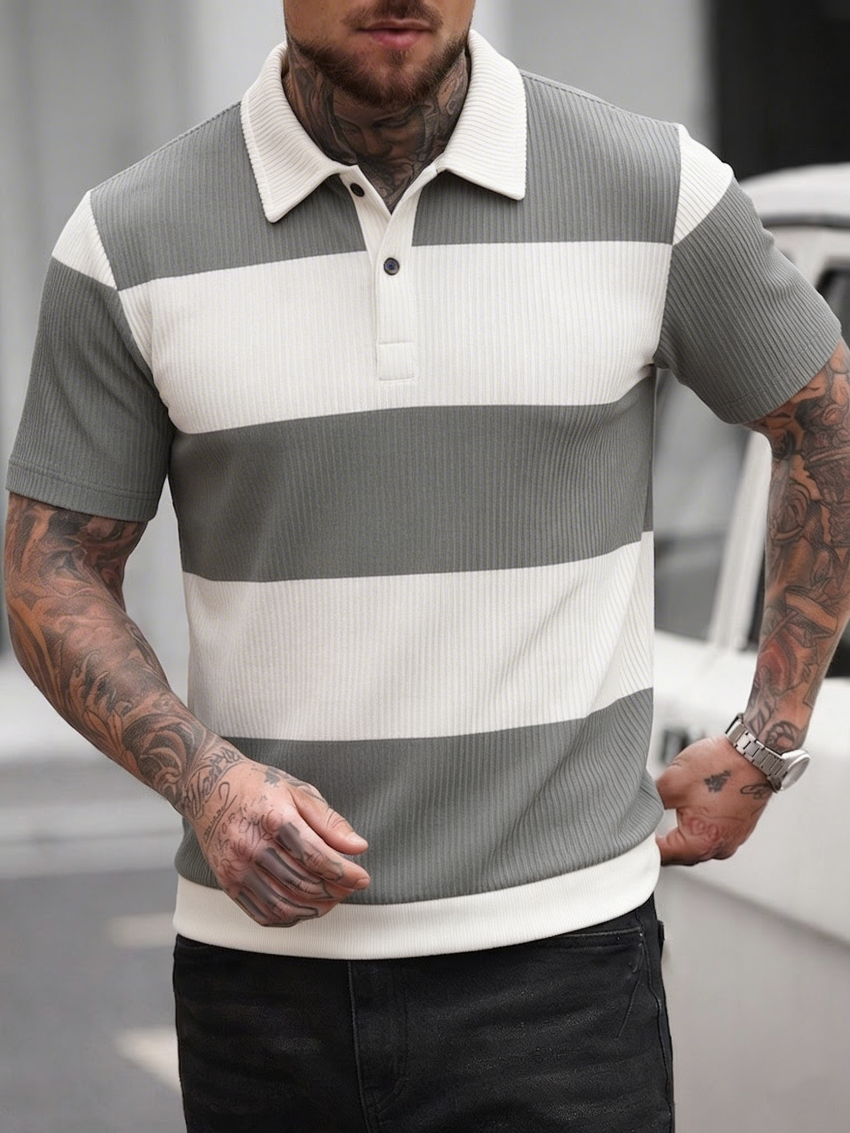 Men's Summer Gray-White Stripe – обзор и цена Polo Shirt Pique