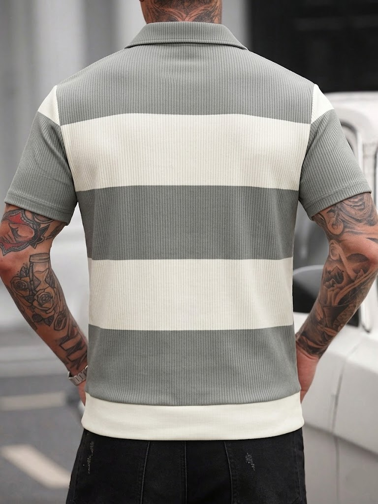 Men's Summer Gray-White Stripe – обзор и цена Polo Shirt Pique