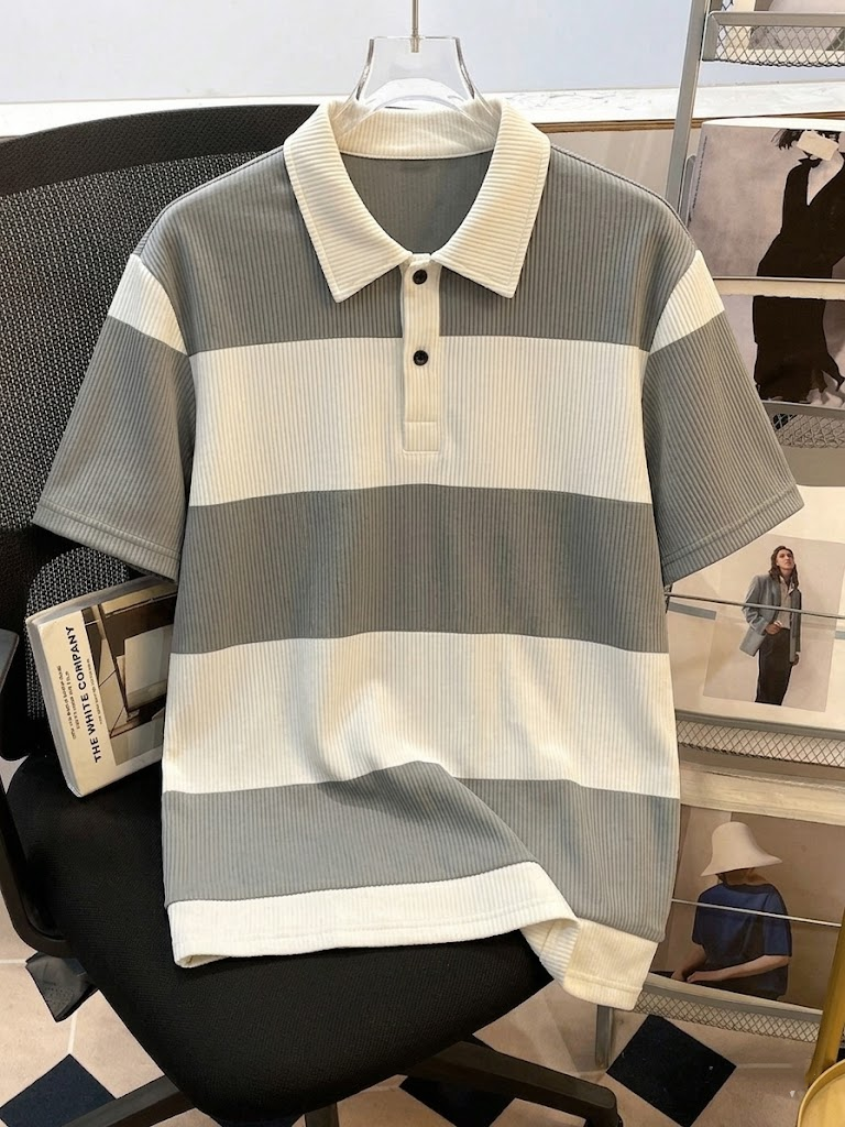 Men's Summer Gray-White Stripe – обзор и цена Polo Shirt Pique