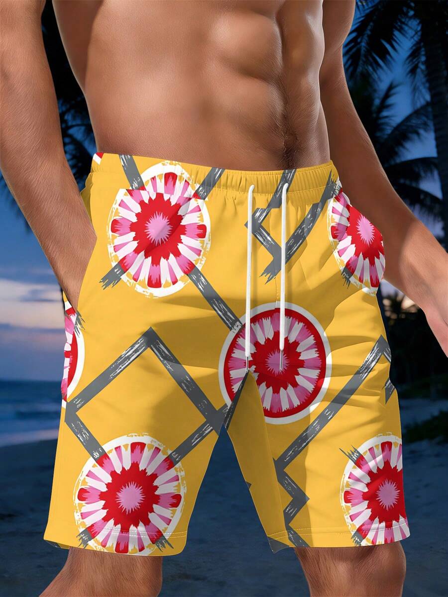 Mens Geometric Floral Print Be – обзор и цена Swim Trunk Quick Dry