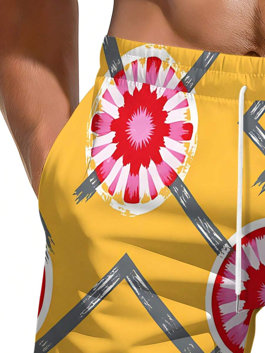 Mens Geometric Floral Print Be – обзор и цена Swim Trunk Quick Dry