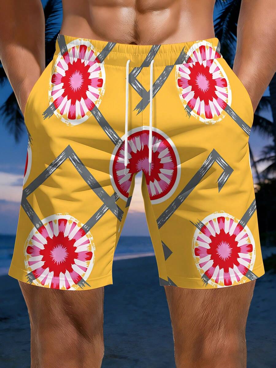 Mens Geometric Floral Print Be – обзор и цена Swim Trunk Quick Dry