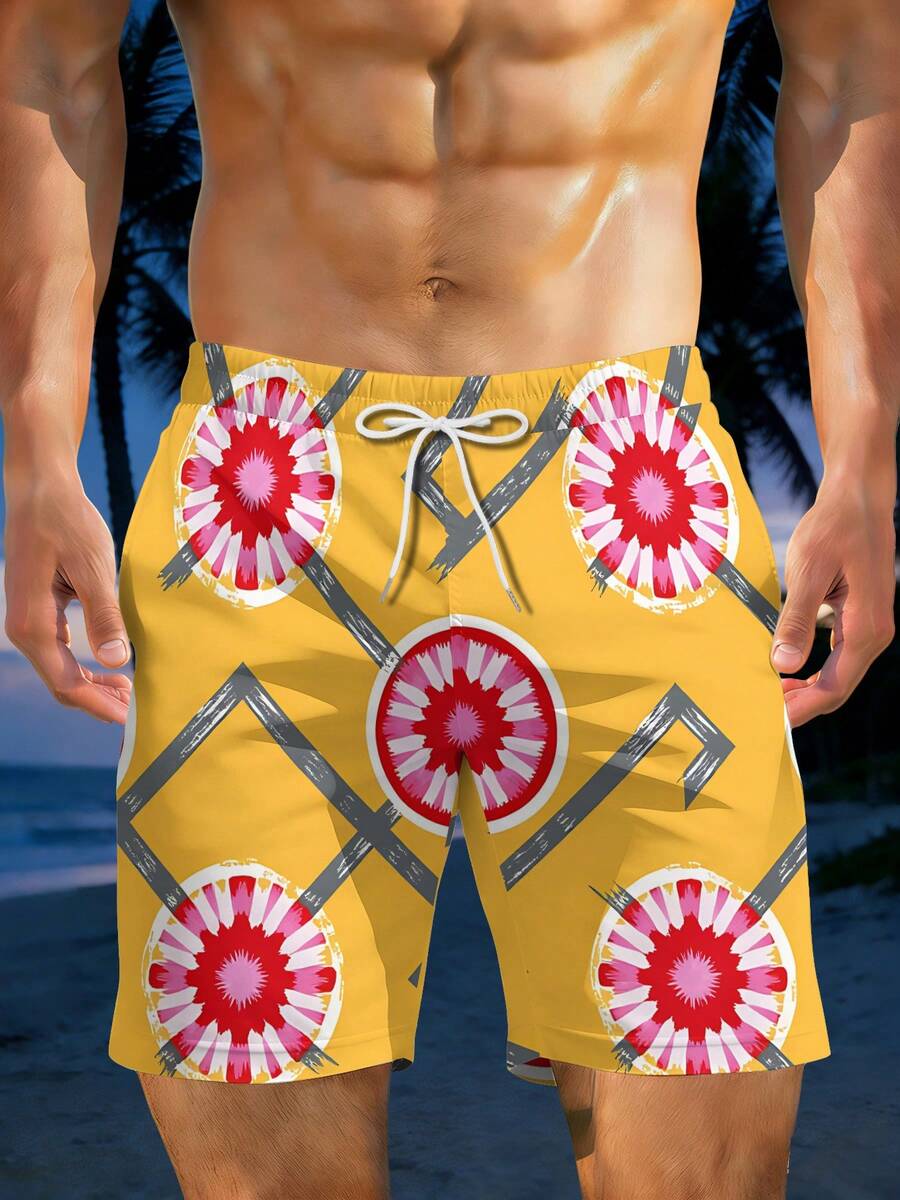 Mens Geometric Floral Print Be – обзор и цена Swim Trunk Quick Dry