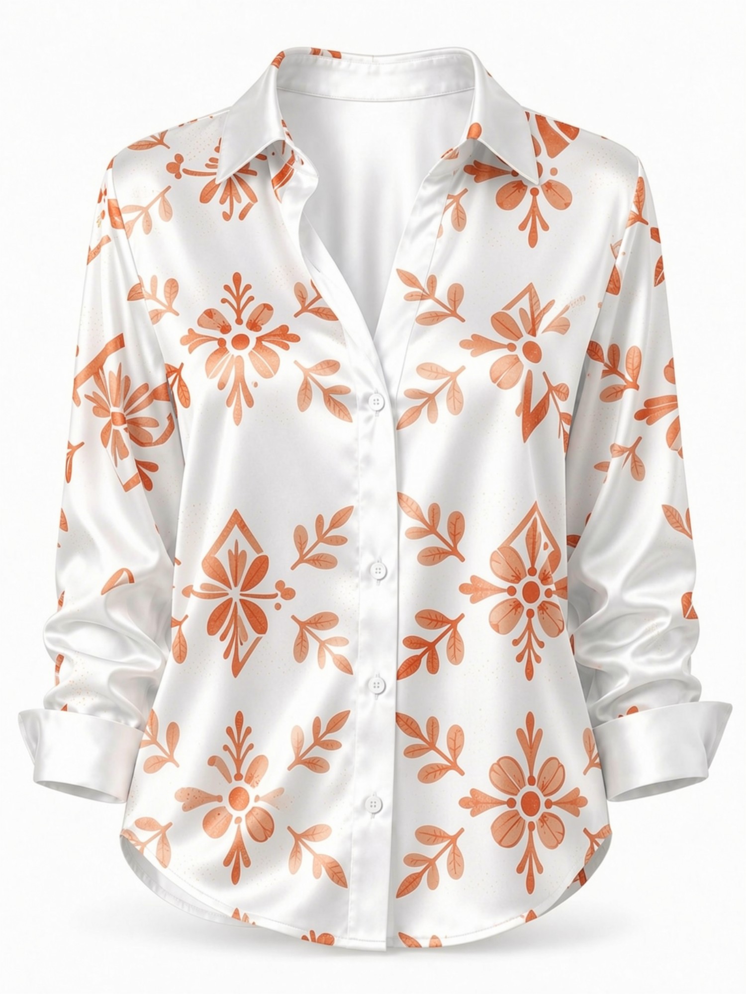 Cream Orange Floral Satin Blou – обзор и цена Resort Shirt Floral