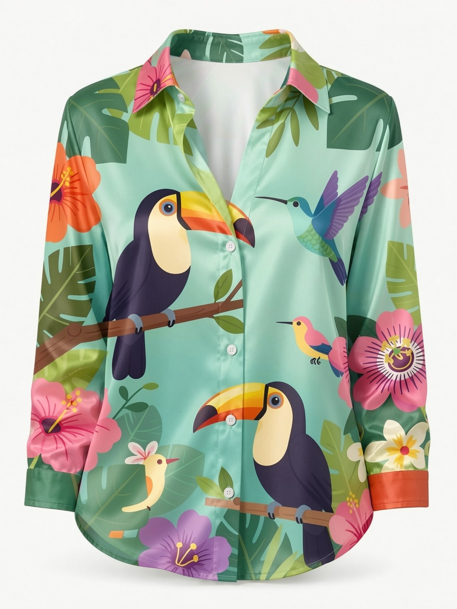 Mint Toucan Satin Button Shirt – обзор и цена Resort Shirt Floral