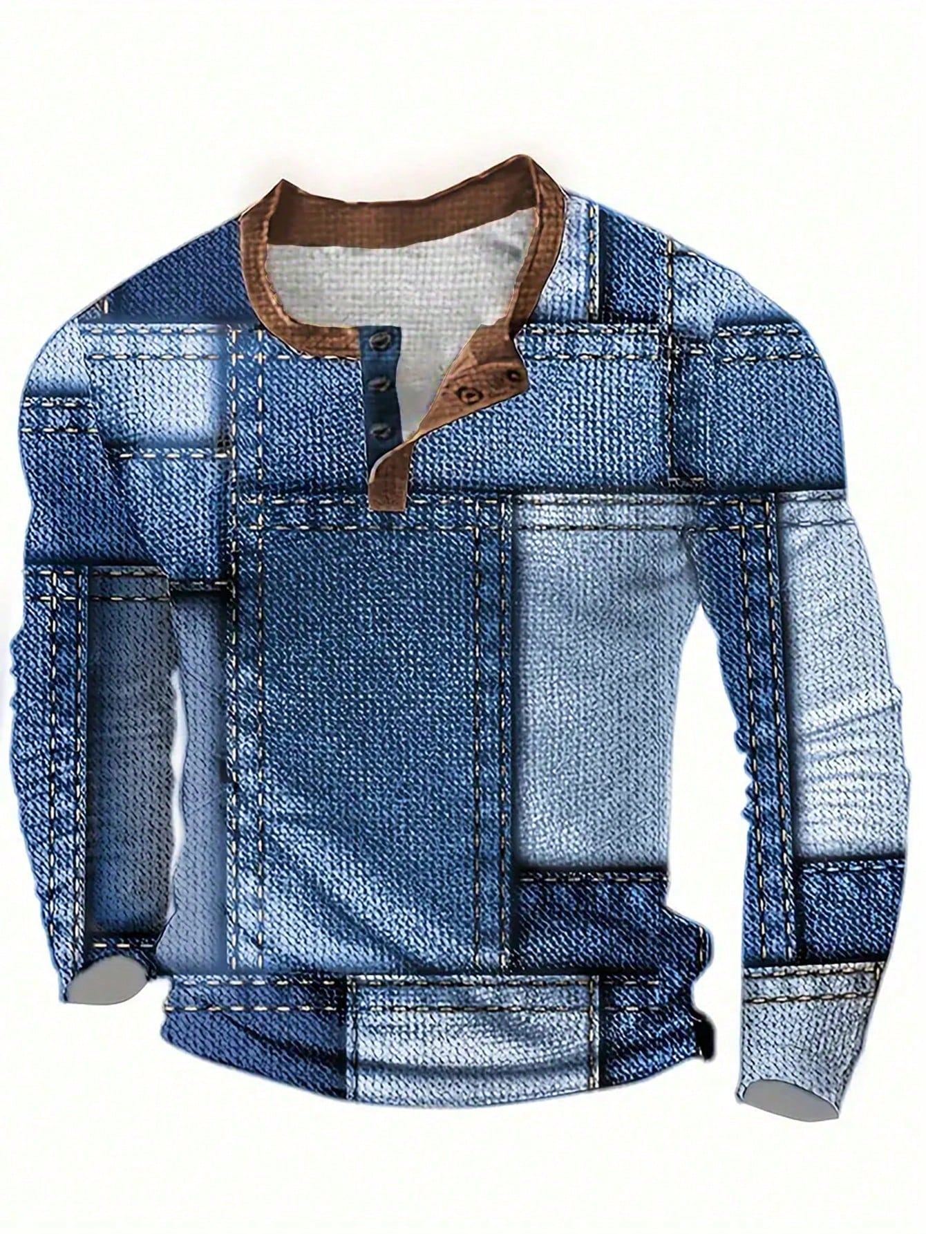 Men's Denim-Print Long Sleeve  – обзор и цена Tee Graphic Print