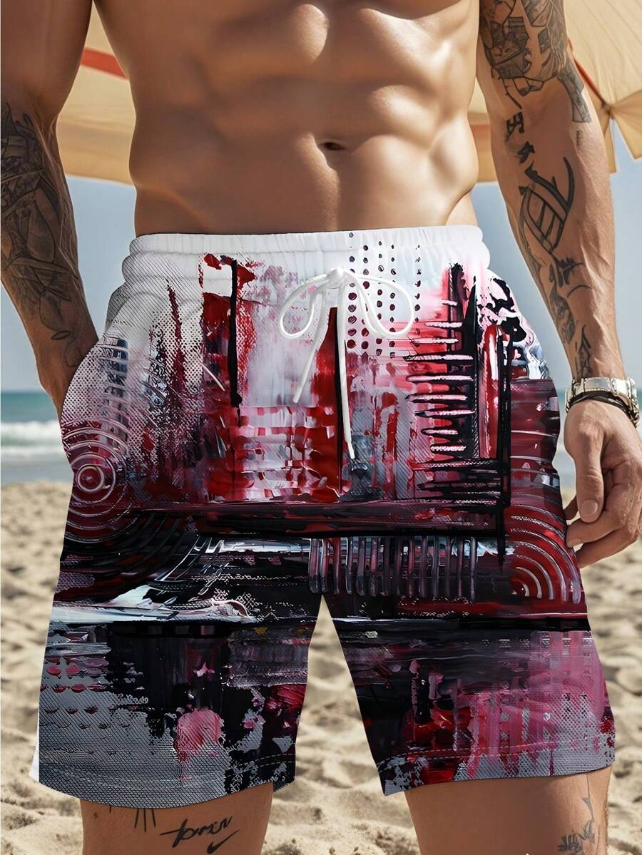 Mens Abstract Print Beach Shor – обзор и цена Swim Trunk Quick Dry