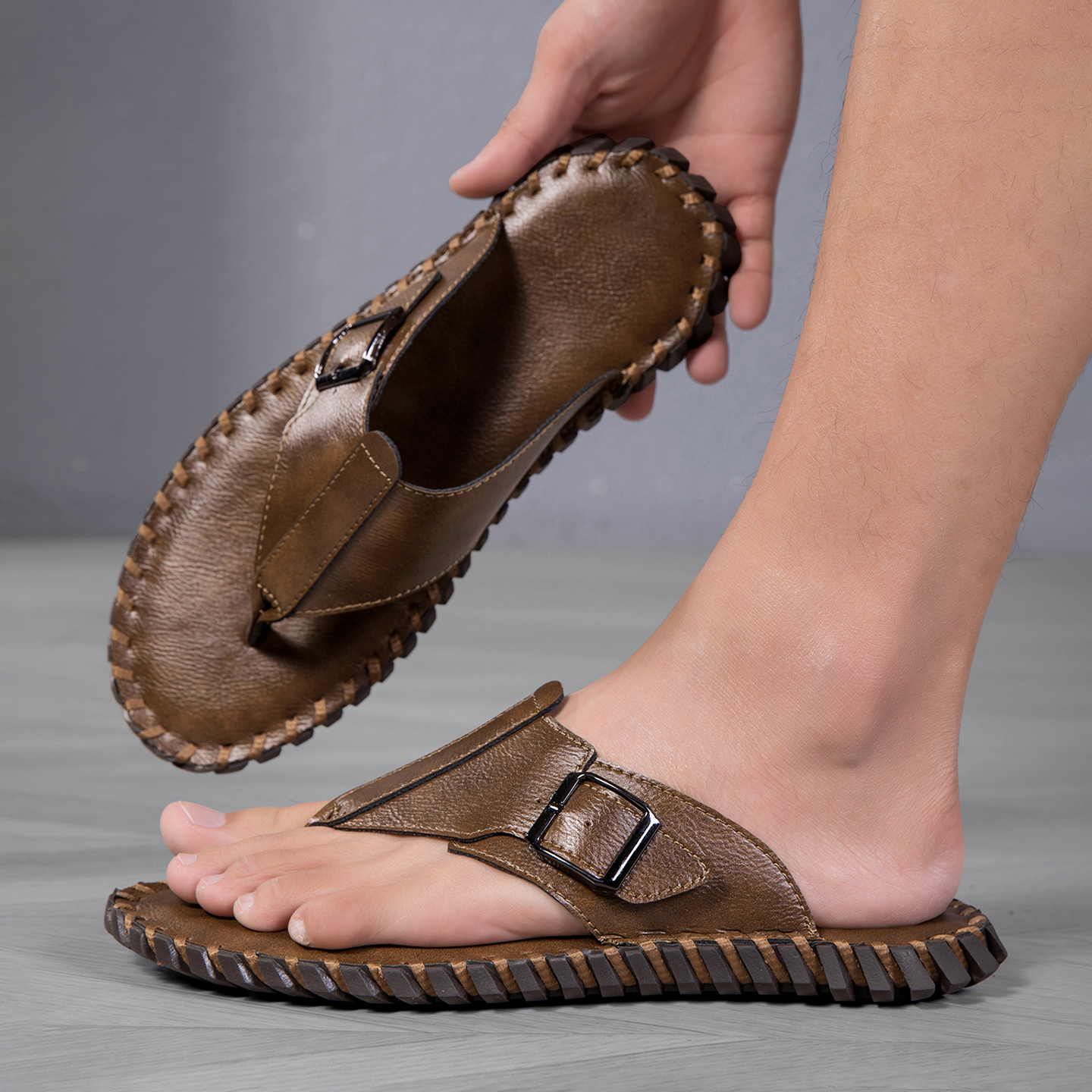 2026 Summer New Men's Plus Siz – обзор и цена Flip Flop Leather Men