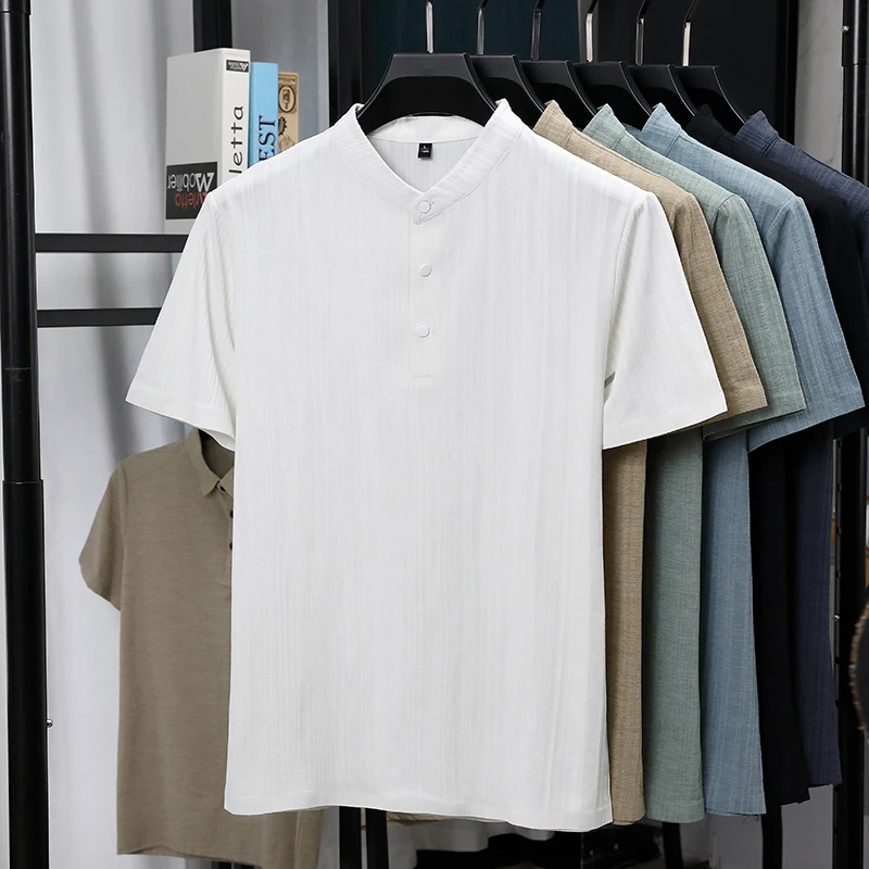 Mens Mandarin Collar Half Plac – обзор и цена Linen Shirt Breathable