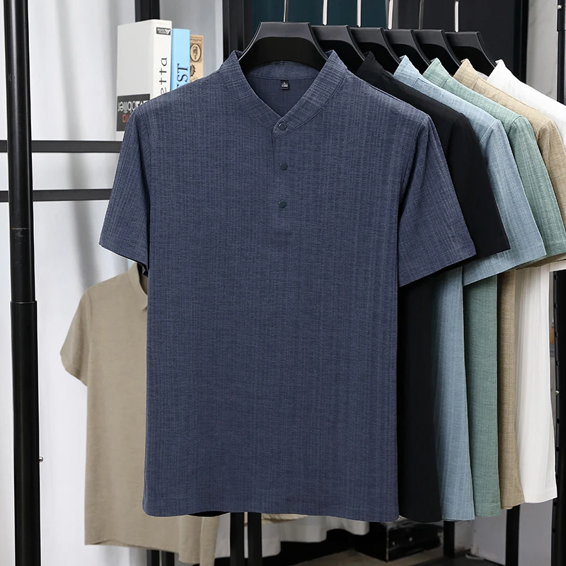 Mens Mandarin Collar Half Plac – обзор и цена Linen Shirt Breathable