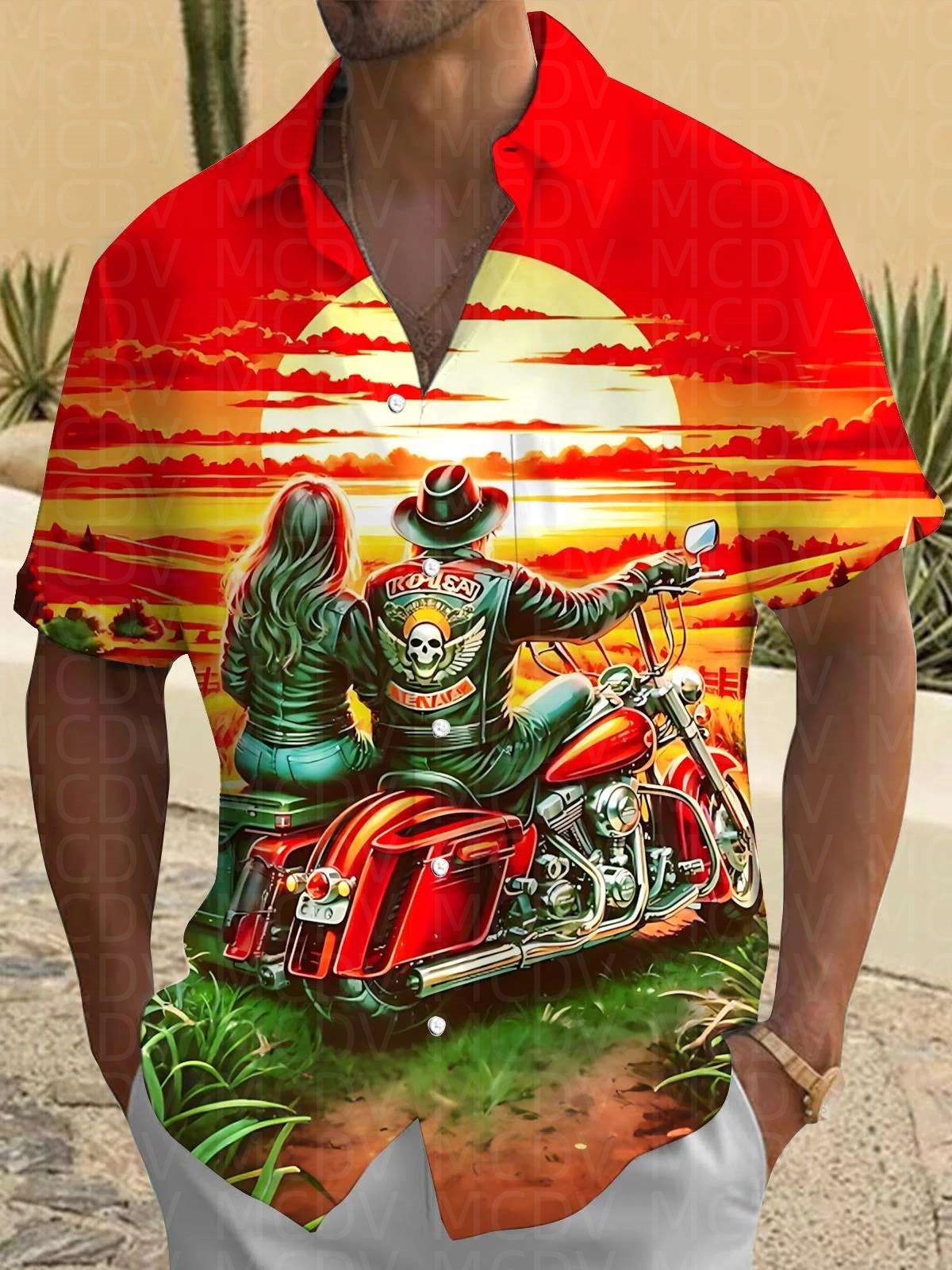 Motorcycle Pattern Men's Hawai – обзор и цена Shirt Camp Collar