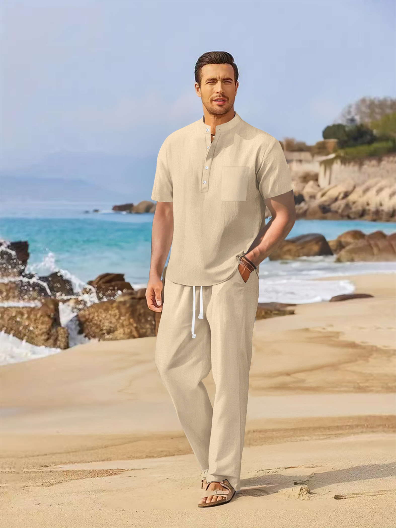 Summer men's cotton and linen  – обзор и цена Short Linen Drawstring