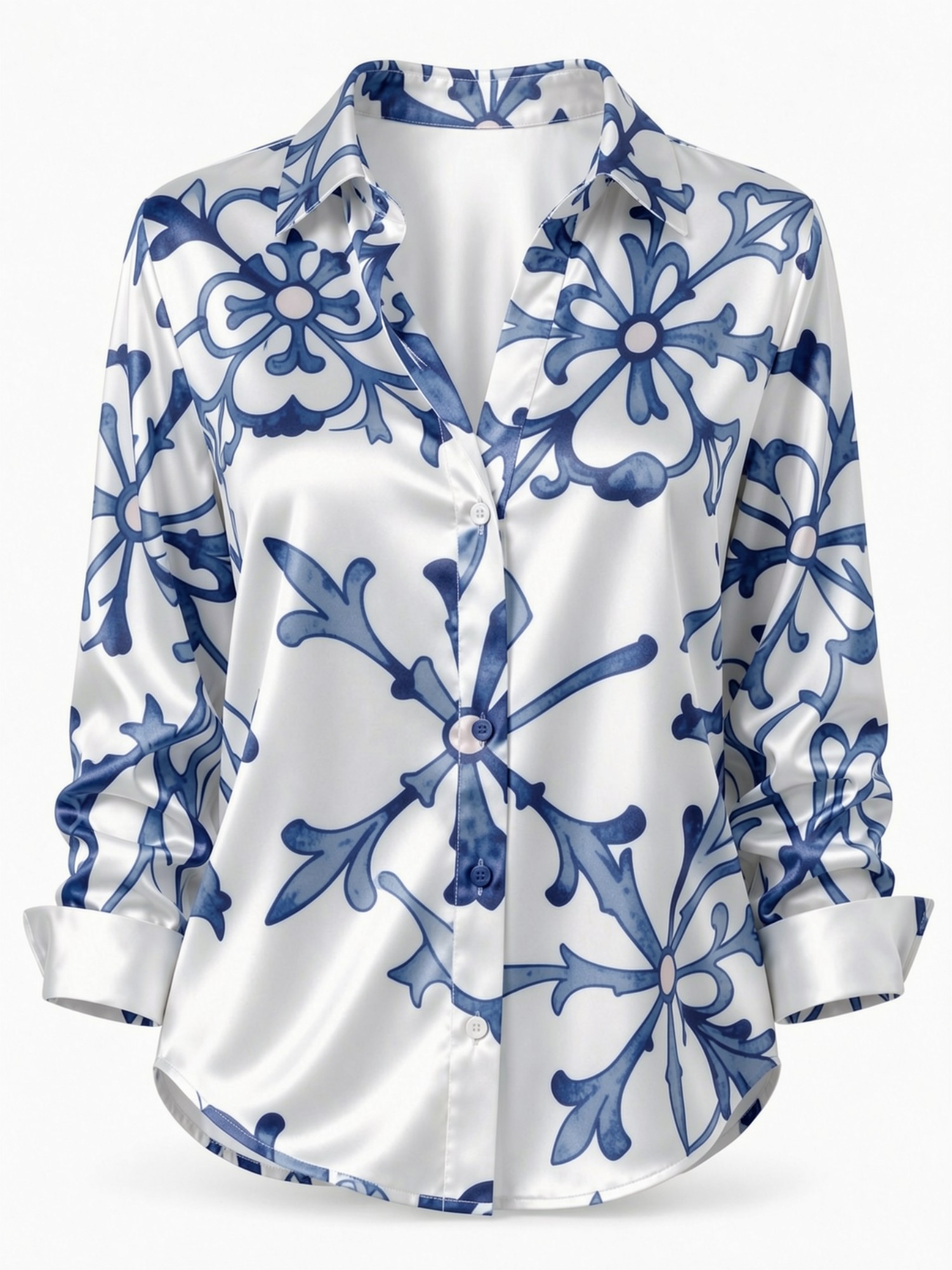 Blue Porcelain Floral Satin Bl – обзор и цена Resort Shirt Floral