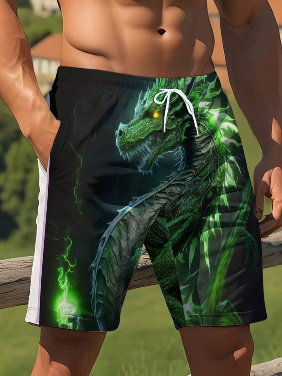 Mens Dragon Print Drawstring W – обзор и цена Swim Trunk Quick Dry