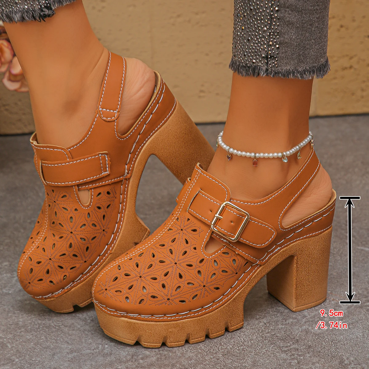Large Size Women's Thick Heel  – обзор и цена Casual Sandal Leather