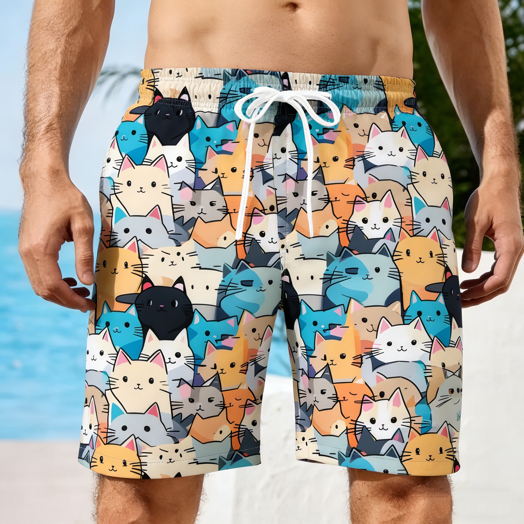 Men 3D Cat Graphic Beach Short – обзор и цена Trunks Board Surf