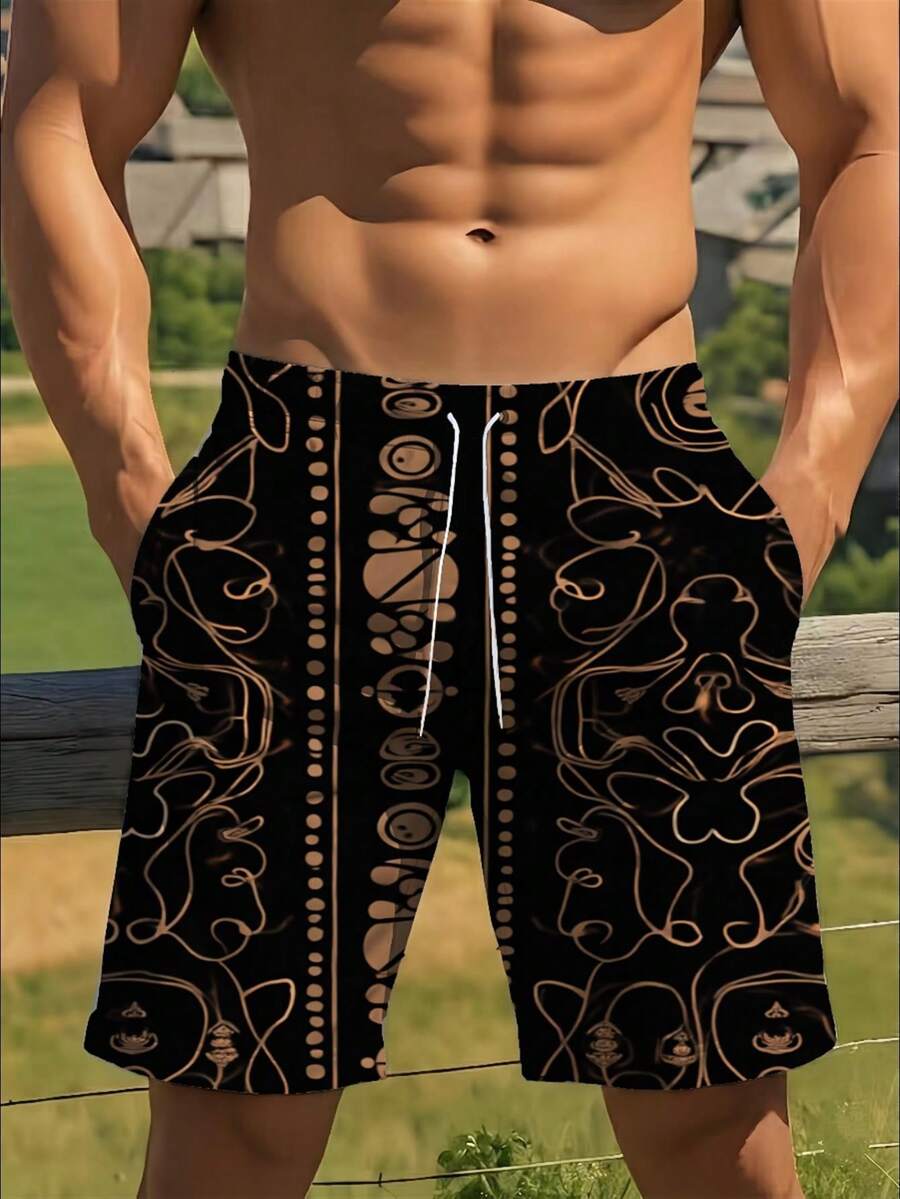 Mens Abstract Geometric Print  – обзор и цена Swim Trunk Quick Dry