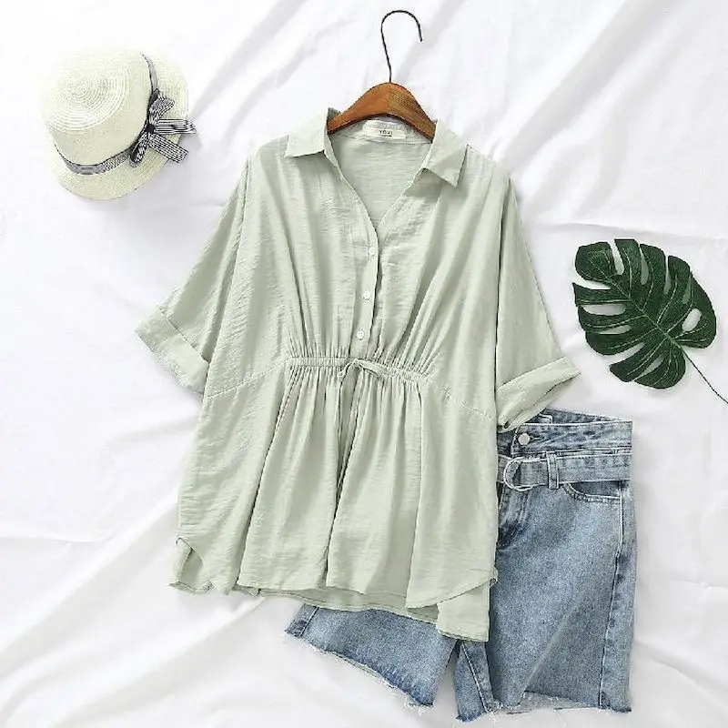 Korean Loose Blouses Women Fas – обзор и цена Short Linen Drawstring
