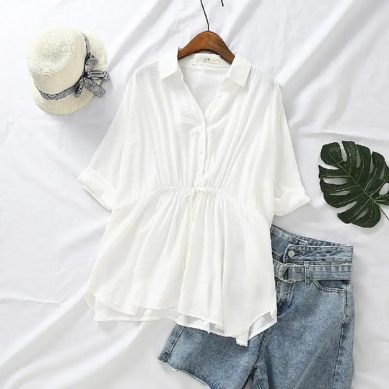 Korean Loose Blouses Women Fas – обзор и цена Short Linen Drawstring